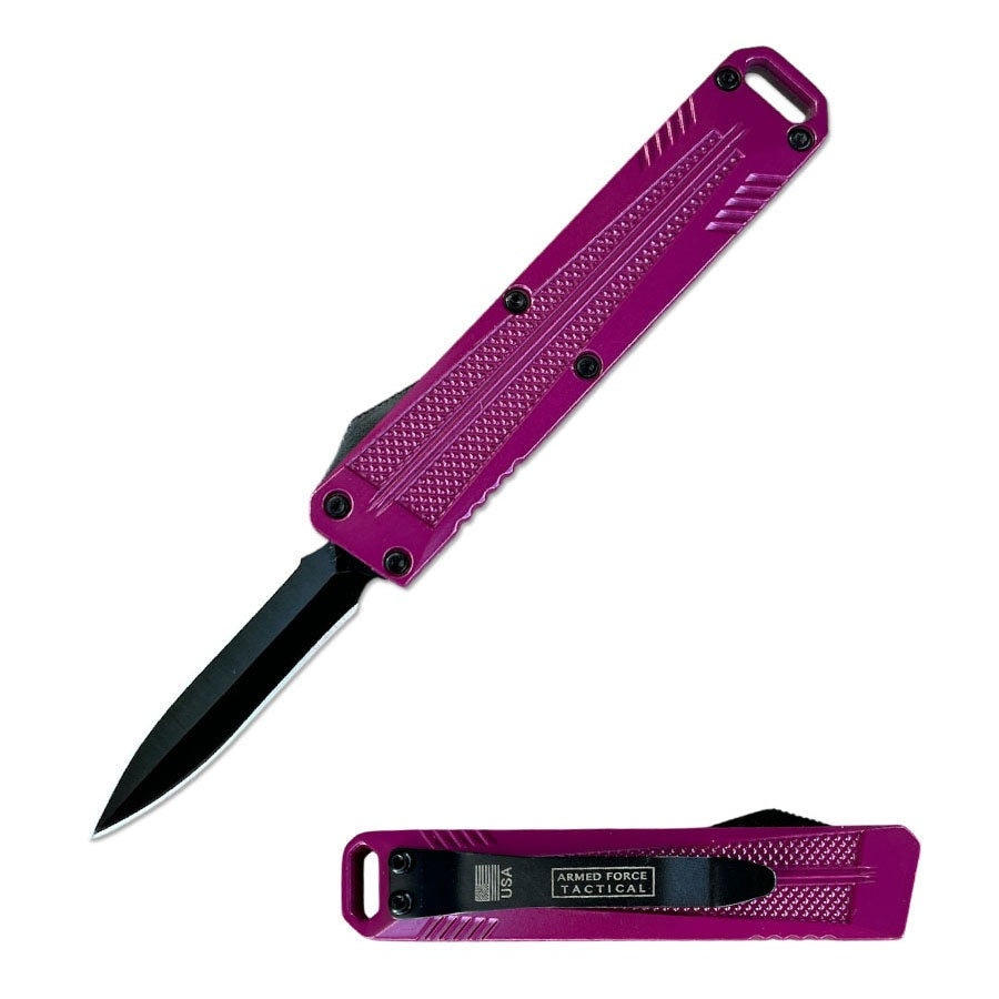 5" Purple California Legal Automatic OTF Knife with Belt Clip & Lanyard Hole - TOPHATTER'S ARMORY DEALS