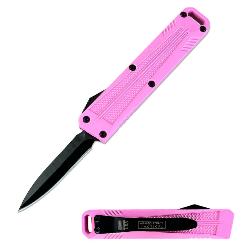 5" Pink California Legal Automatic OTF Knife with Belt Clip & Lanyard Hole - TOPHATTER'S ARMORY DEALS