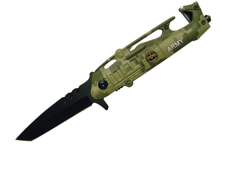 Army Camo Helicopter Tanto Assisted Open Knife Rescue Knife - TOPHATTER'S ARMORY DEALS
