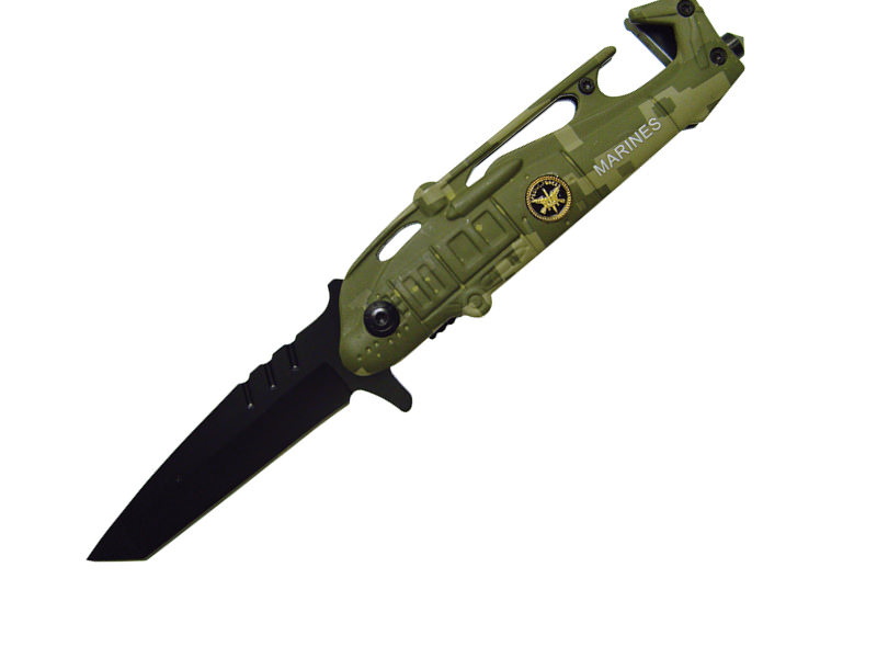 Marines Camo Helicopter Tanto Assisted Open Knife Rescue Knife - TOPHATTER'S ARMORY DEALS