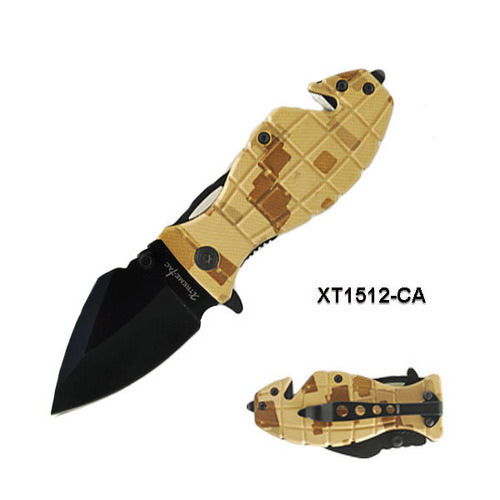 Grenade Rescue Spring Assisted Open Desert Camo Handle Knife