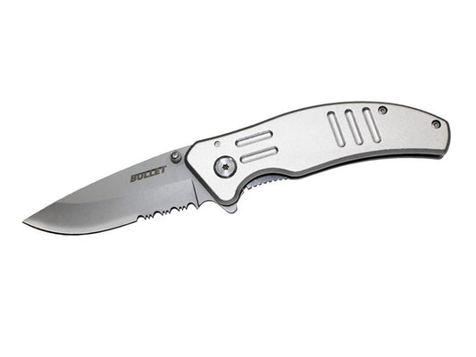 BULLET Spring Assisted Opening Knife - Silver Handle