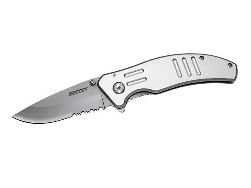 BULLET Spring Assisted Opening Knife - Silver Handle - TOPHATTER'S ARMORY DEALS