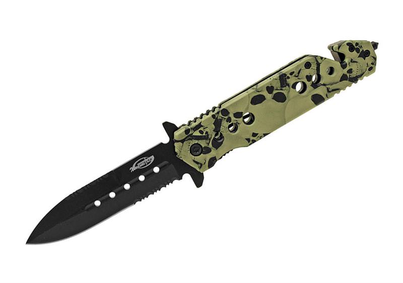 Green Skull Camo Rescue Dagger Style Assisted Opening Knife