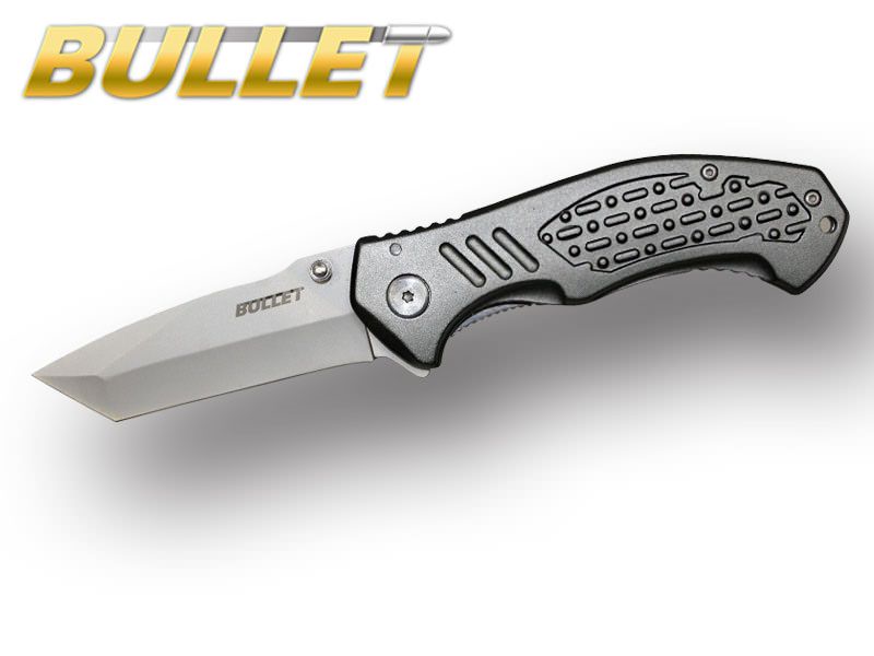 BULLET Tanto Blade Spring Assisted Opening Knife - Grey Handle