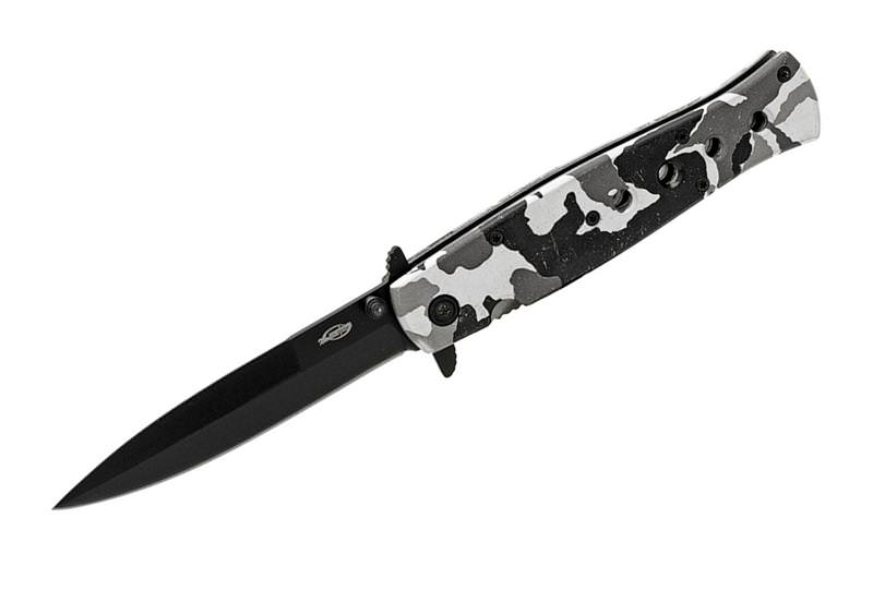 Skull Camo Stiletto Style Spring Assisted Opening Knife - TOPHATTER'S ARMORY DEALS