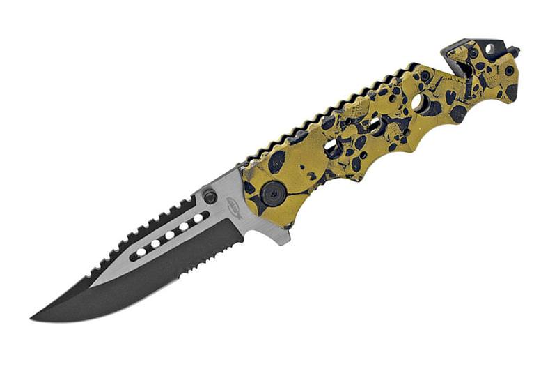 Digital Green Skull Camo Tactical Rescue Style Assisted Knife