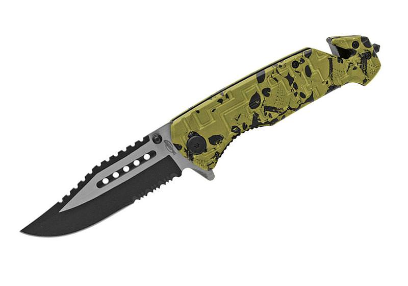 Green Skull Camo Tactical Rescue Style Assisted Knife - TOPHATTER'S ARMORY DEALS