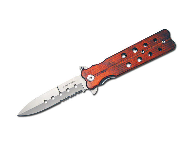 Butterfly Style Pakkawood Handle Spring Assist Knife - TOPHATTER'S ARMORY DEALS