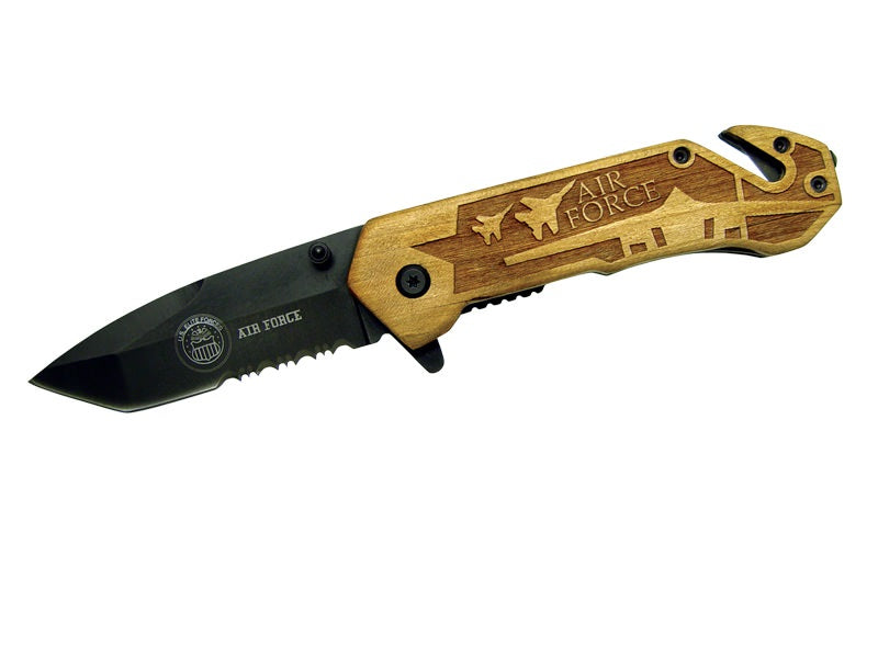 Assisted Opening Rescue Knife with Wood Handle - Air Force