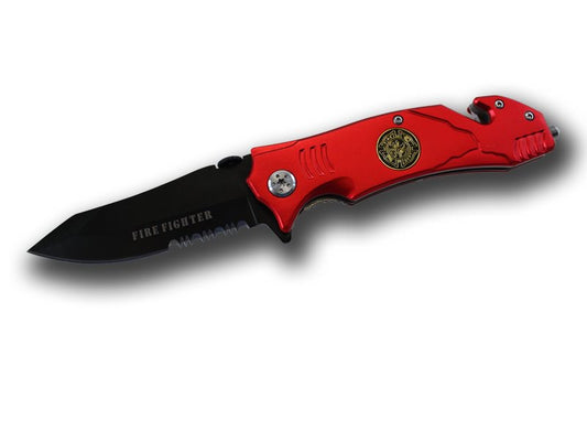 Fire Fighter 4.5 Inch Tactical Rescue Knife -  Half Serrated Blade