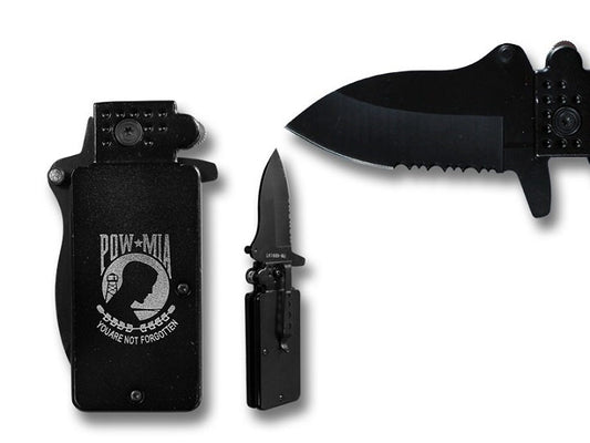 POW MIA 3.5 Inch Spring Assisted Lighter Style Knife w Belt Clip