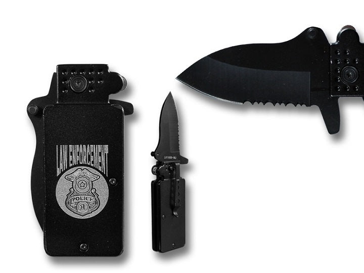 Law Enforcement 3.5 Inch Spring Assisted Lighter Style Knife - Clip