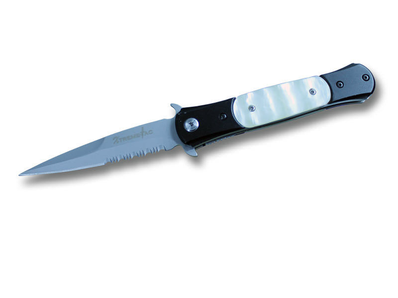 8 Inch Spring Assist Stiletto White Pearl Handle Knife - TOPHATTER'S ARMORY DEALS