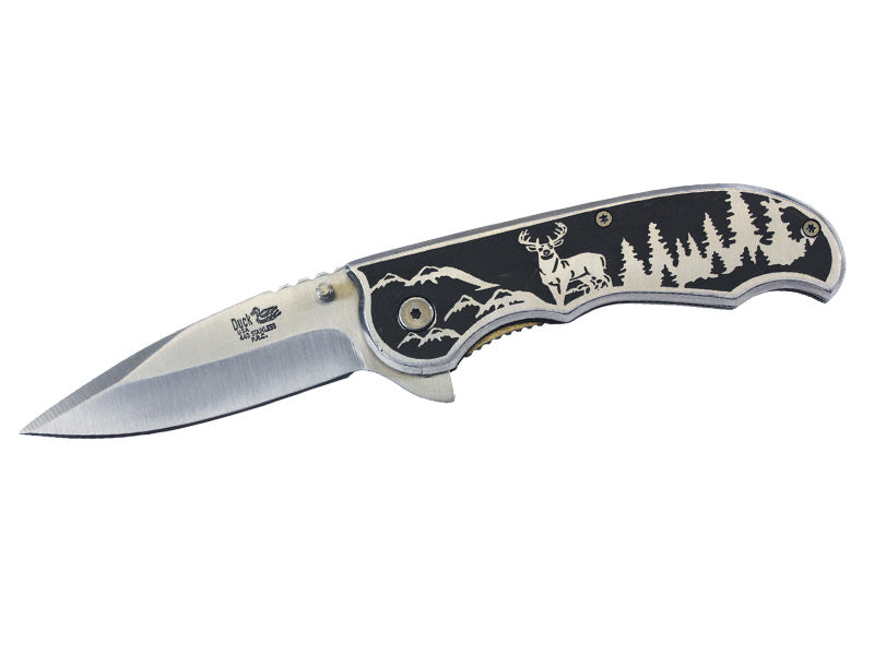 Deer Design Printed Metal Handle Assisted Open Knife - TOPHATTER'S ARMORY DEALS