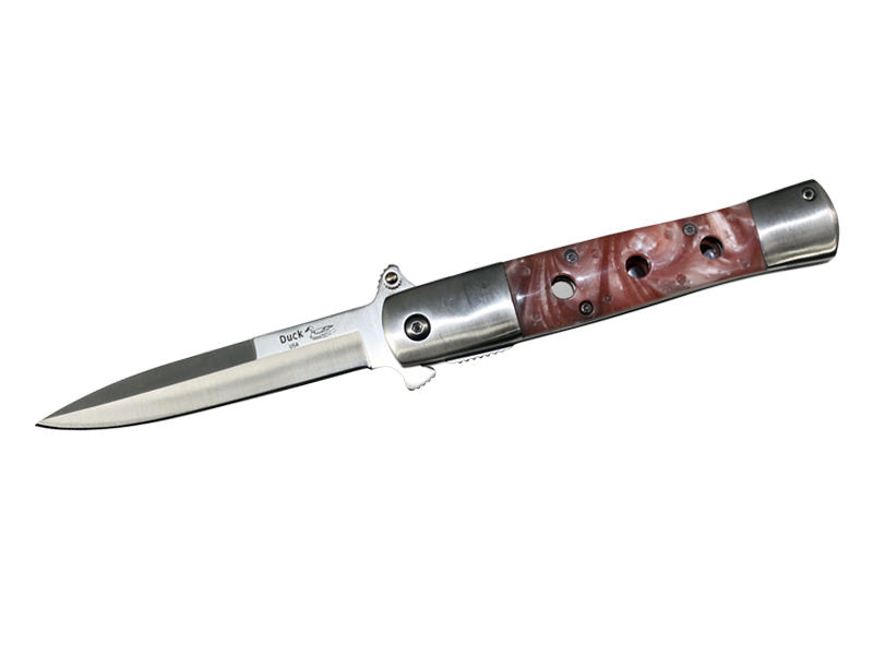 Stiletto Style Spring Assist knife With Pink Pearl Handle - TOPHATTER'S ARMORY DEALS