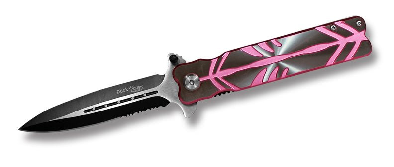 Action Assisted Opening Stiletto Style Folding Knife Pink & Silver