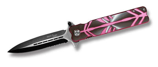 Action Assisted Opening Stiletto Style Folding Knife Pink & Silver