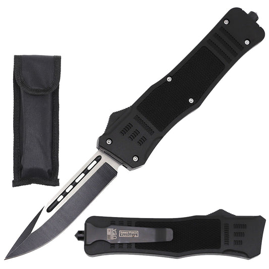 9" Black STEEL Ghost Tactical OTF Pocket Knife Drop Point Blade