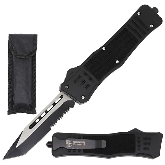 9" Black STEEL Ghost Tactical OTF Pocket Knife Tanto Point Blade