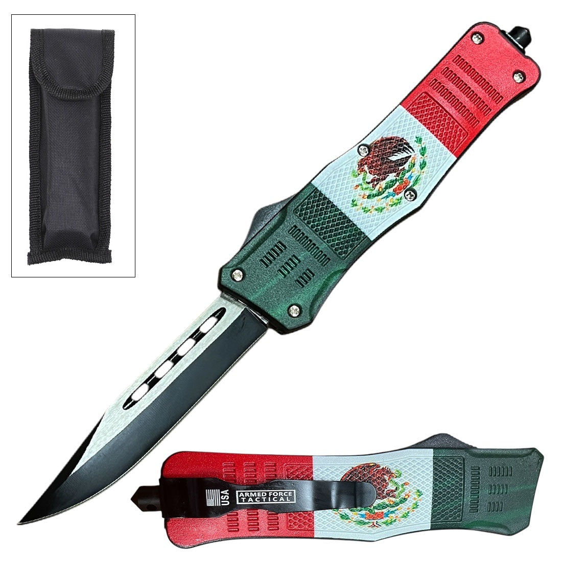 9" Mexico Flag Ghost Tactical OTF Pocket Knife Drop Point Blade - TOPHATTER'S ARMORY DEALS