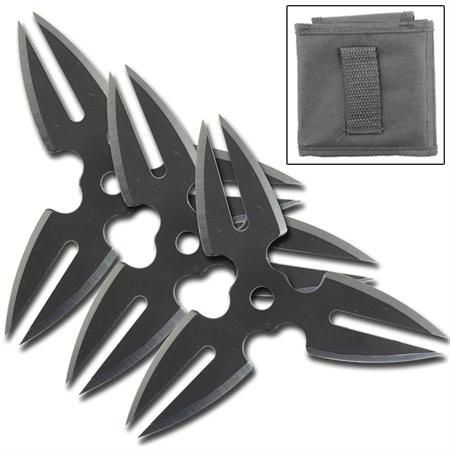 3 Pcs Spinning Moon Throwing Stars - Black 4 Inch Diameter - TOPHATTER'S ARMORY DEALS