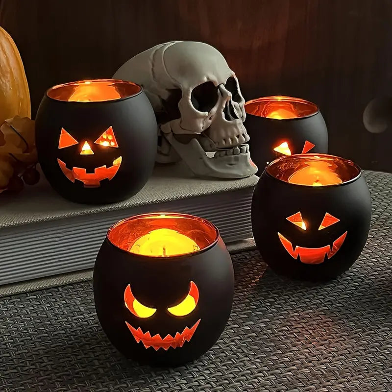 6-Piece Table Centerpiece Set – Black & Gold Glass Candle Holders
