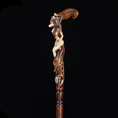 Foxy Girl: Artisan Intricate Detail Hand-Carved Cane