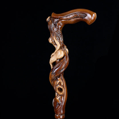 Foxy Girl: Artisan Intricate Detail Hand-Carved Cane