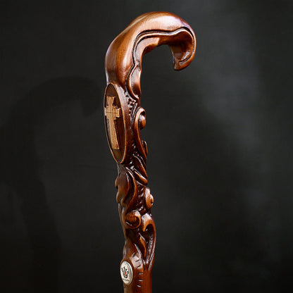 Pilgrim's Cane: Christian Cross Artisan Intricate Handcarved