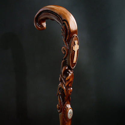 Pilgrim's Cane: Christian Cross Artisan Intricate Handcarved