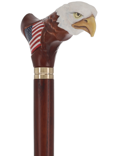 USA Bald Eagle Patriotic Handcarved Cane - Dark Wood (ash)