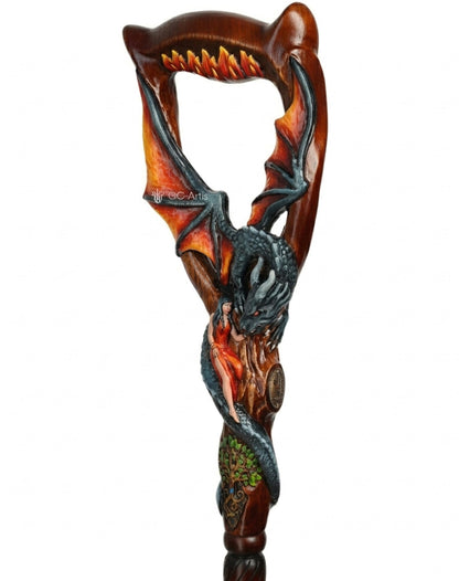 Guardian Dragon Black Hand-Painted Dark Wood: Artisan Intricate Hand-Carved Cane