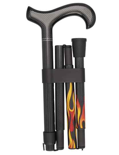 Dr. House Flame Folding Derby Cane: Foldable & Adjustable Carbon Fiber