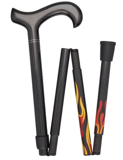 Dr. House Flame Folding Derby Cane: Foldable & Adjustable Carbon Fiber