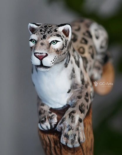 Leopard Hand-Painted Light Wood Artisan Intricate Handcarved Cane