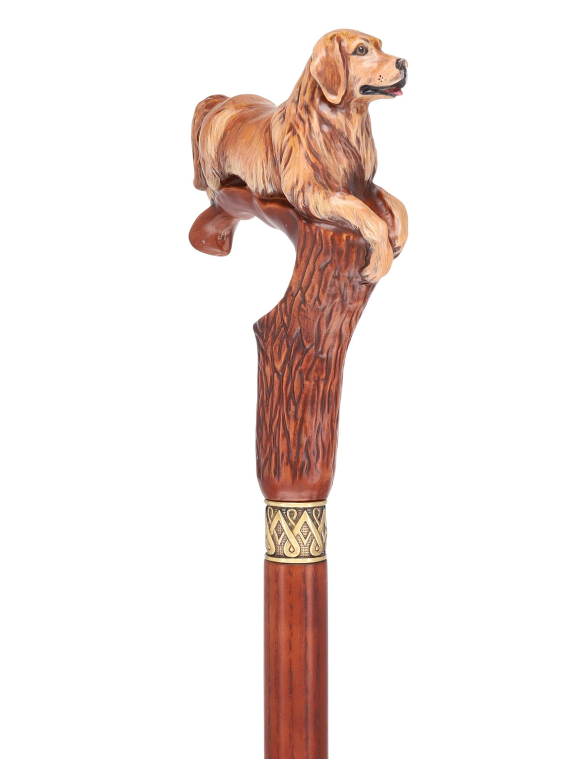 Golden Retriever Dog: Artisan Intricate Detail Handcarved Cane