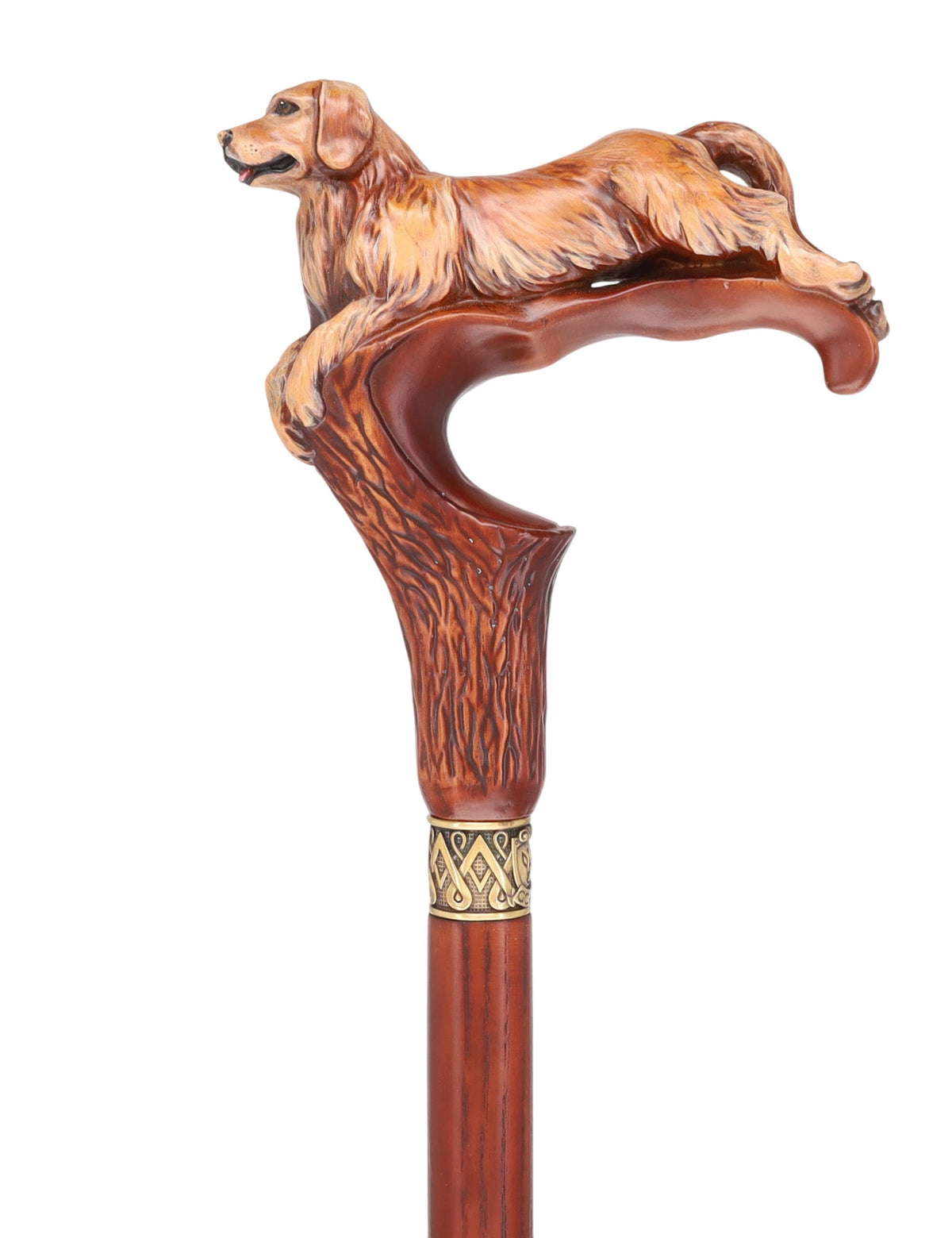 Golden Retriever Dog: Artisan Intricate Detail Handcarved Cane