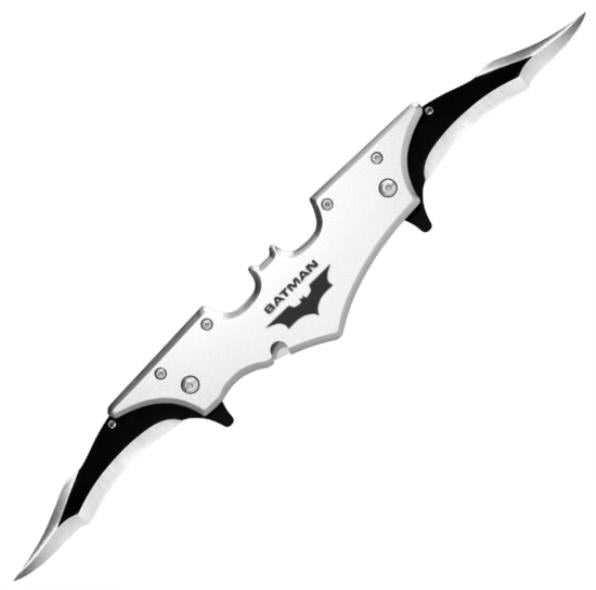 Mini Batman Spring Assisted Double Blade Silver Knife - TOPHATTER'S ARMORY DEALS