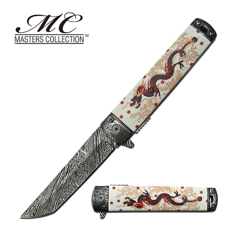 White Fantasy Dragon Spring Assisted Folding Pocket Knife