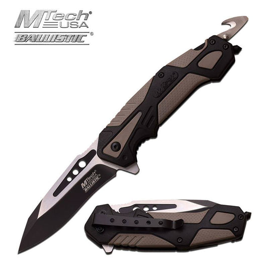 3.5" Black Silver Blade Gray Rescue Hook EDC Spring-Assist Folding Knife