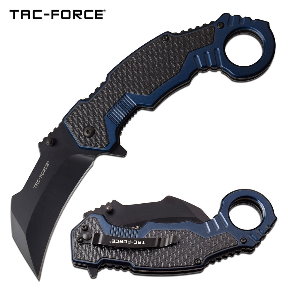 Tac Force Karambit Spring Assist Knife Black Blue Handle