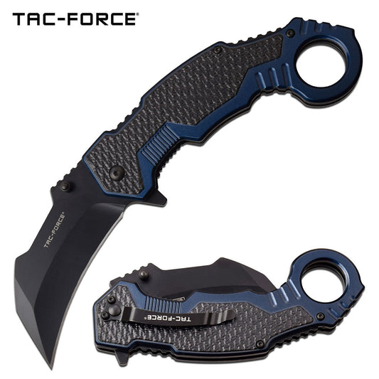 Tac Force Karambit Spring Assist Knife Black Blue Handle