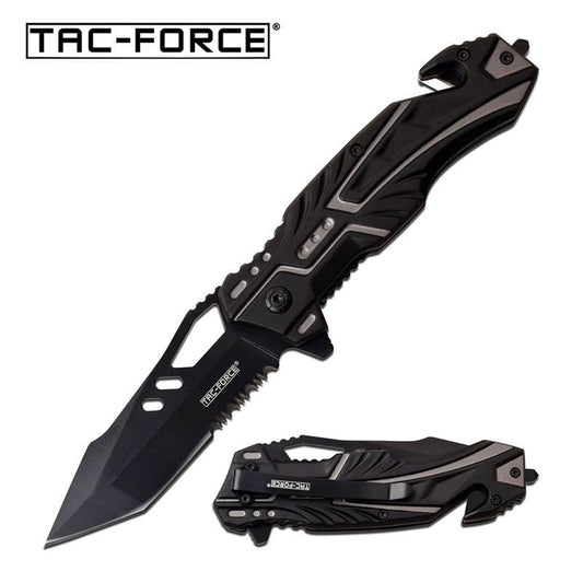 Gray Black Serrated Tanto Blade Rescue Spring-Assist Folding Knife