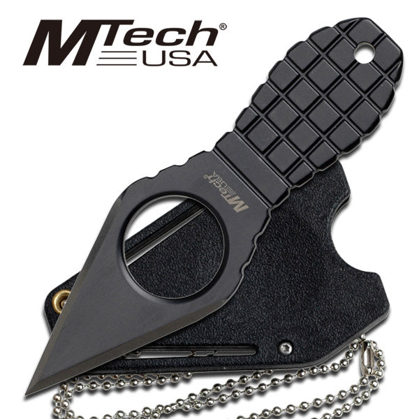 Grenade Handle Neck Knife Black Double Edge Fixed Blade