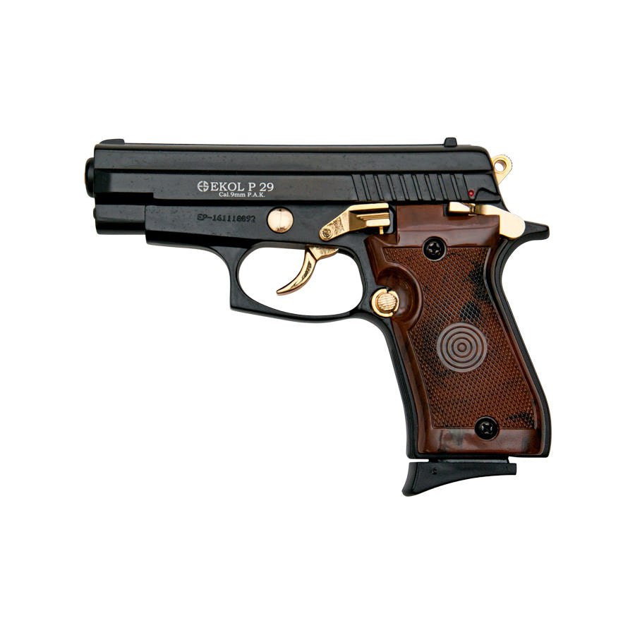 P29 Semi Automatic Blank Firing Pistol Black With Gold Fittings - TOPHATTER'S ARMORY DEALS