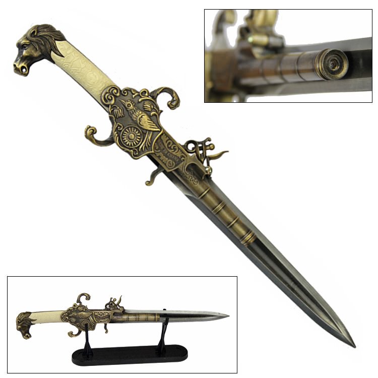 Fantasy Dagger Flintlock Pistol Gun With Built-In Lighter  - TOPHATTER'S ARMORY DEALS