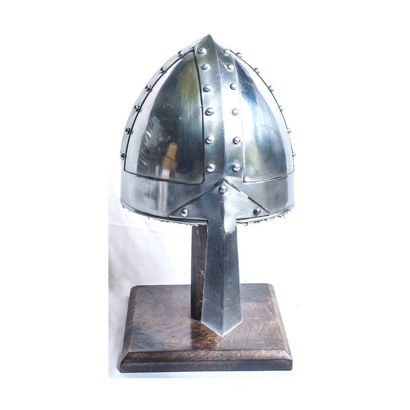 Medieval Norman Nasal Helmet With Wooden Stand