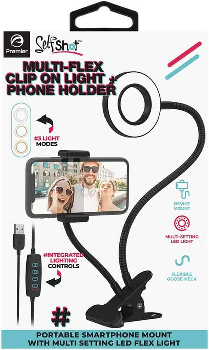 Dual Arm Selfie Stand w/LED Ring Light