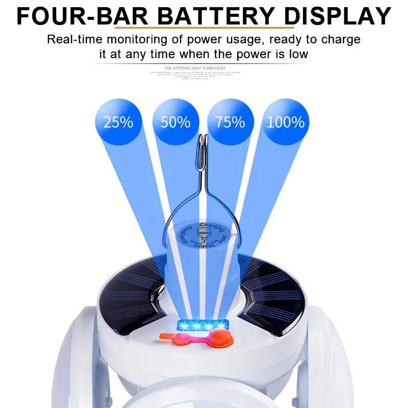 Solar Folding Light with Power Display - Portable USB Rechargeable LED Bulb